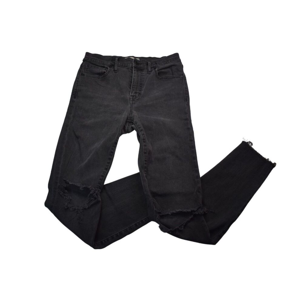 Madewell 9" High Riser Skinny Skinny Distressed Black Jeans Stretch Womens 28